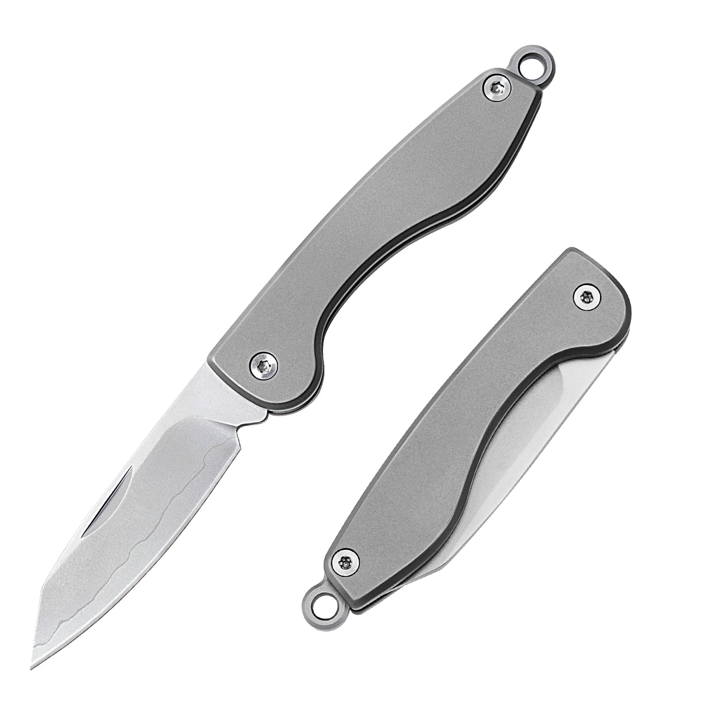 TGZUO 4.96in Mini Folding Knife - Fixed Blade, Titanium Alloy Handle | TGQ45