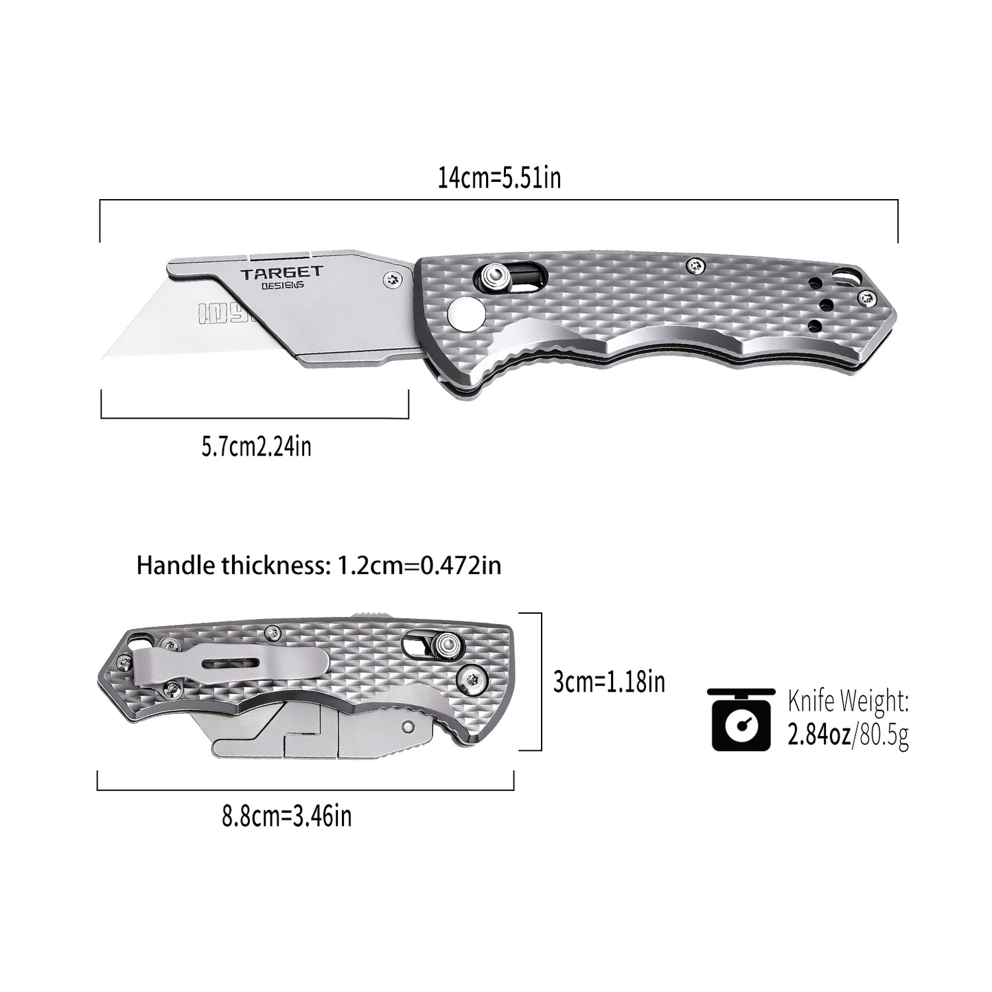 TGZUO 5.51" Premium Folding Utility Tool - SK5 Steel Quick-Change Cutter & Precision Machined Titanium Handle(Grey)