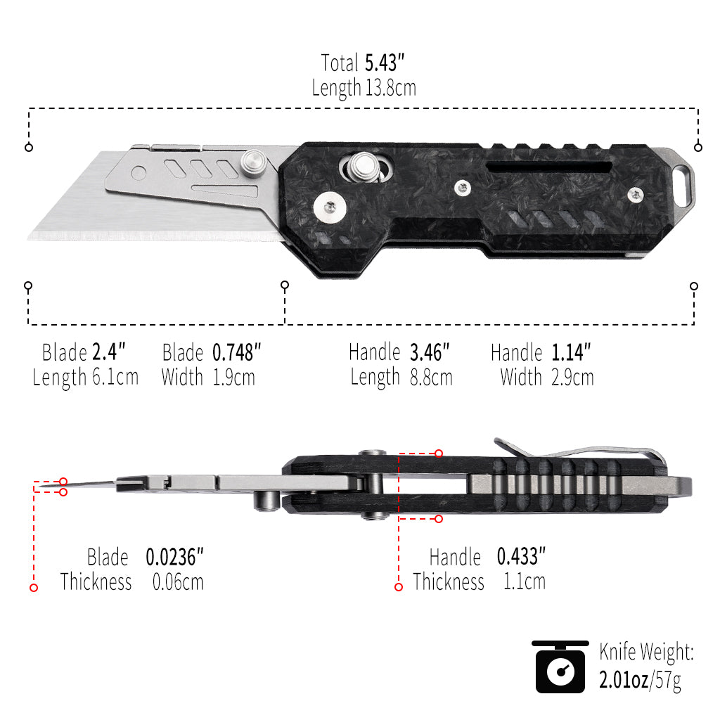 Axis Lock Folding Utility Knife,5.43" With SK2 Steel Razor Blades,Carbon Fiber Handle,Everyday Carry & Outdoor