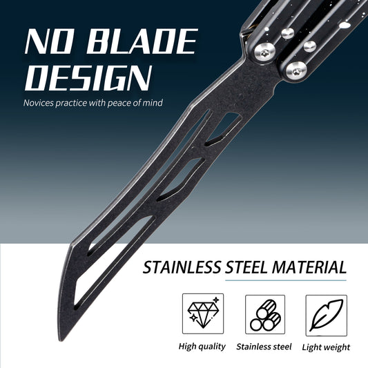 Siren Balisong Trainer - Safe Butterfly Knife Practice Tool with Black & White Splatter High-Temp Baking Paint & T10 Screws