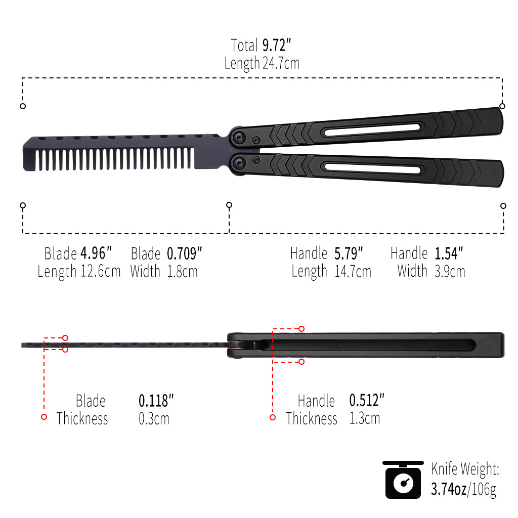 TGZUO 9.72" Professional Precision Practice Gear Comb - Safe Cutter Precision Machined Aluminium Handle (Black)