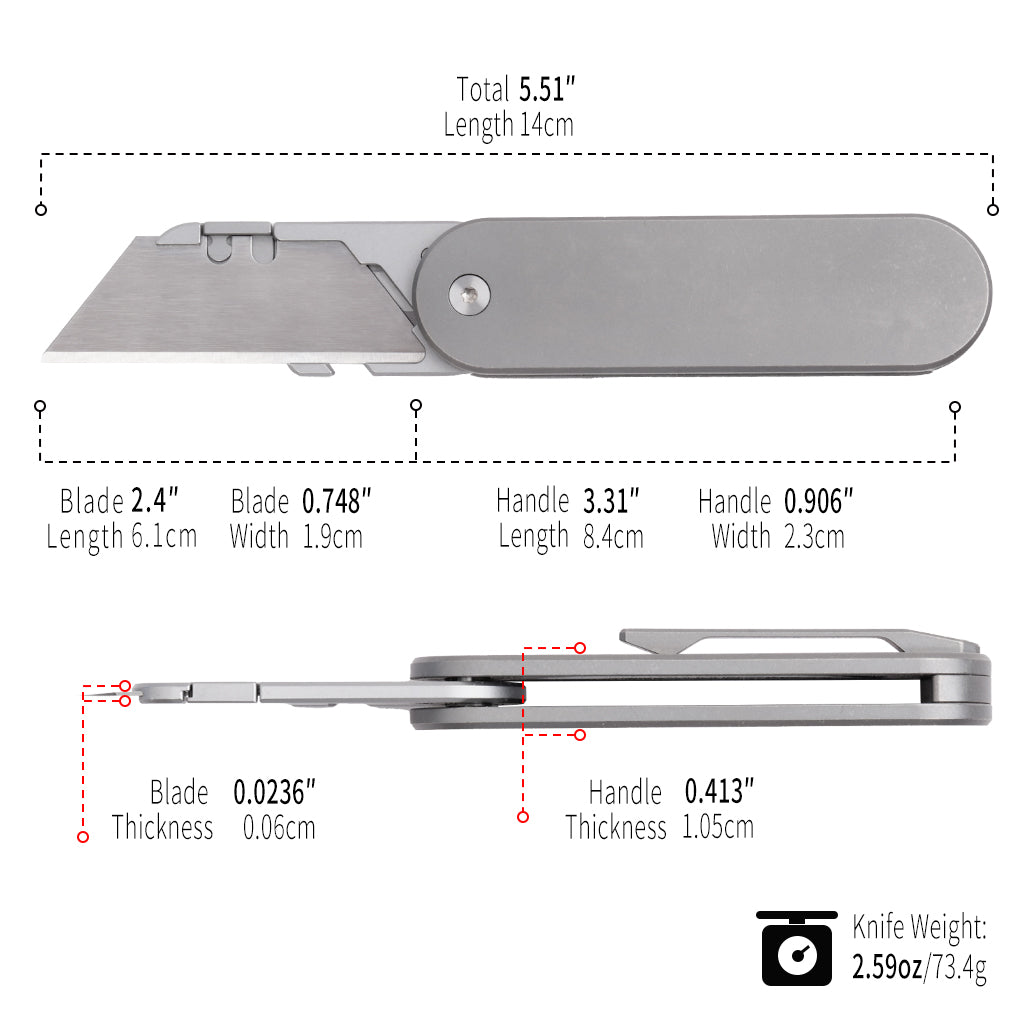 TGZUO 5.51" Premium Folding Utility Tool - SK5 Steel Quick-Change Cutter & Magnetic Lock Titanium Handle(Grey)