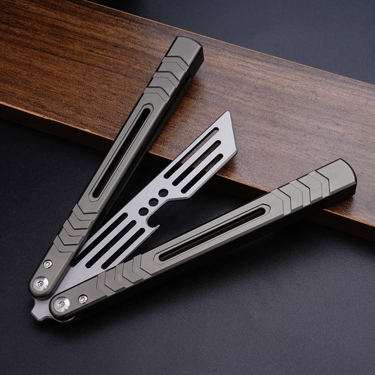 Balisong Trainer,9.76"With Copper Gasket,T8 Screws,Aluminum Handle(grey)Dull Blade Butterfly Knife Flipping