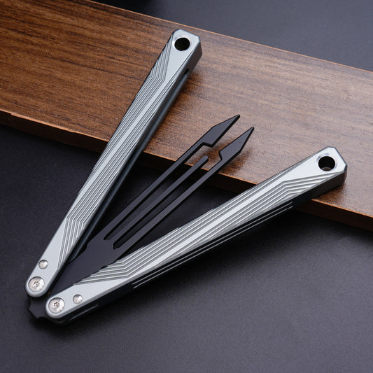Balisong Trainer,9.84"With copper gasket,T8 Screws,Tuning Fork Head,Aluminum Handle(Silvery)Dull Blade Butterfly Knife Flipping