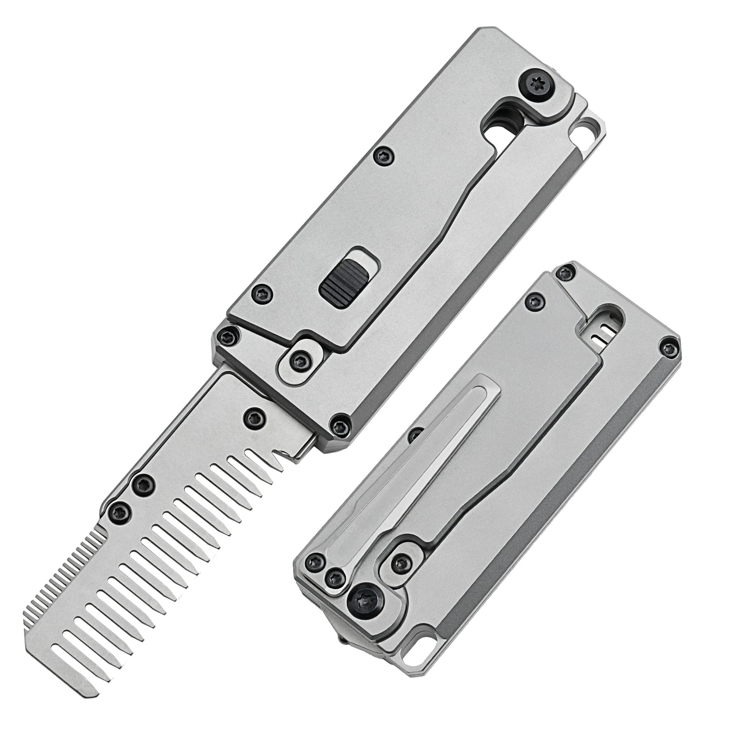 TGZUO 5.91in Heavy-Duty EDC Utility Knife - Comb Knife Dual-use, Grey Titanium Handle | TGFK39