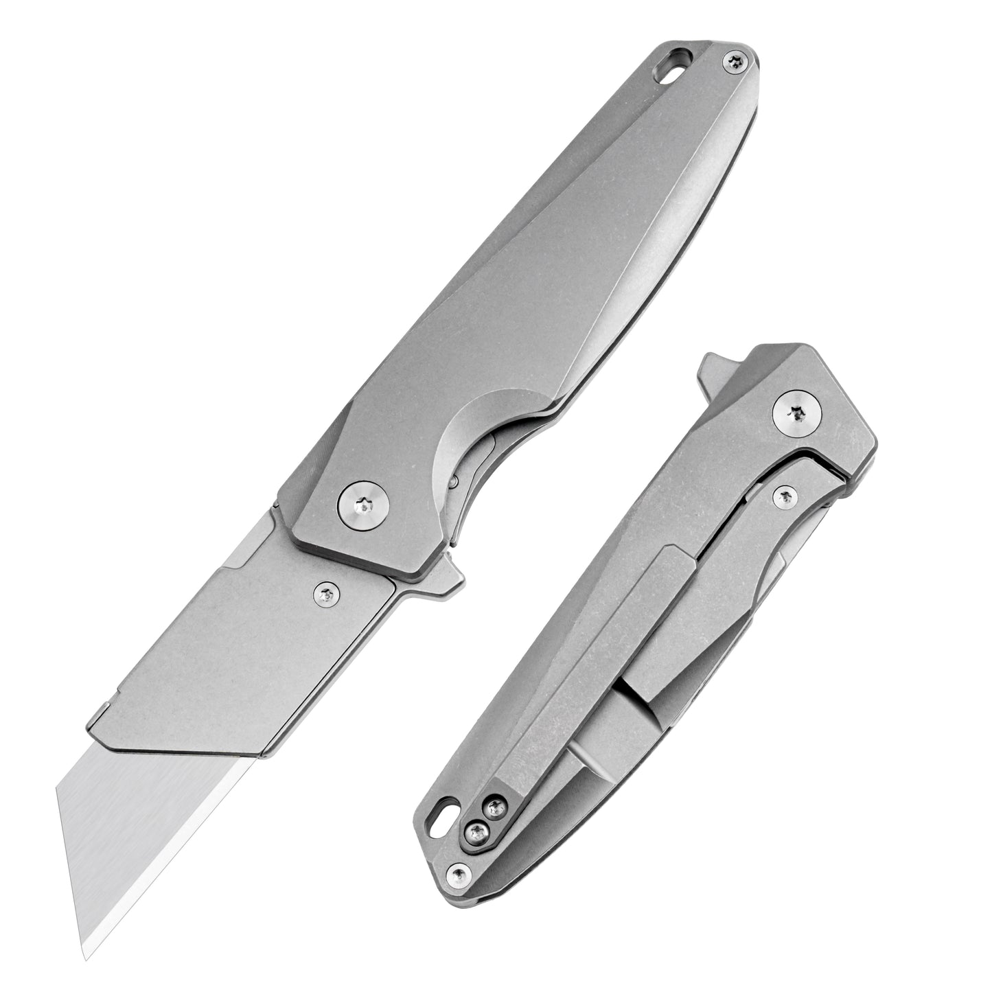 TGZUO 6.14in Heavy-Duty EDC Folding Utility Knife - Quick-Change Blade, Grey Titanium Handle | TGQ28