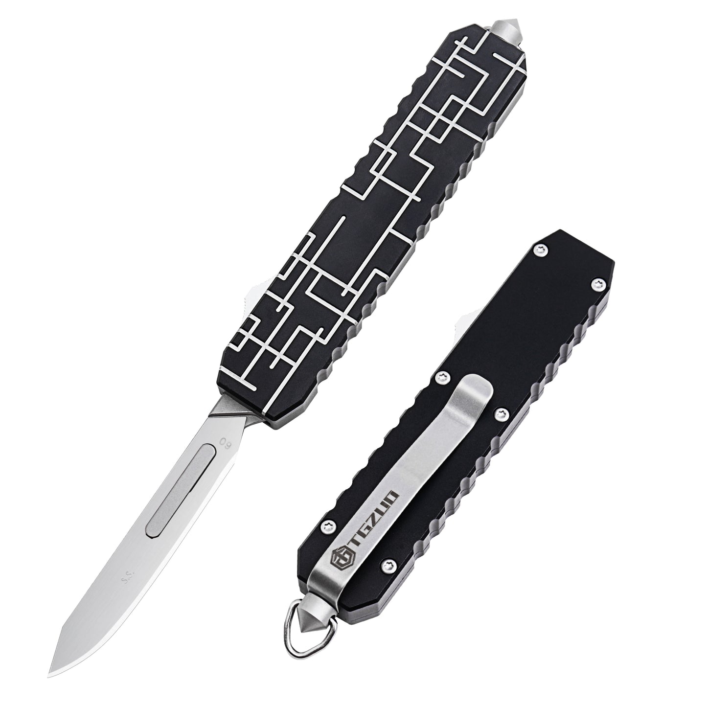 TGZUO 7.24" Kompaktes EDC-Multitool – Edelstahl #24 & #60 Universal-Schnellwechselklingen & Präzisionsgefertigter Aluminiumgriff (Schwarz)