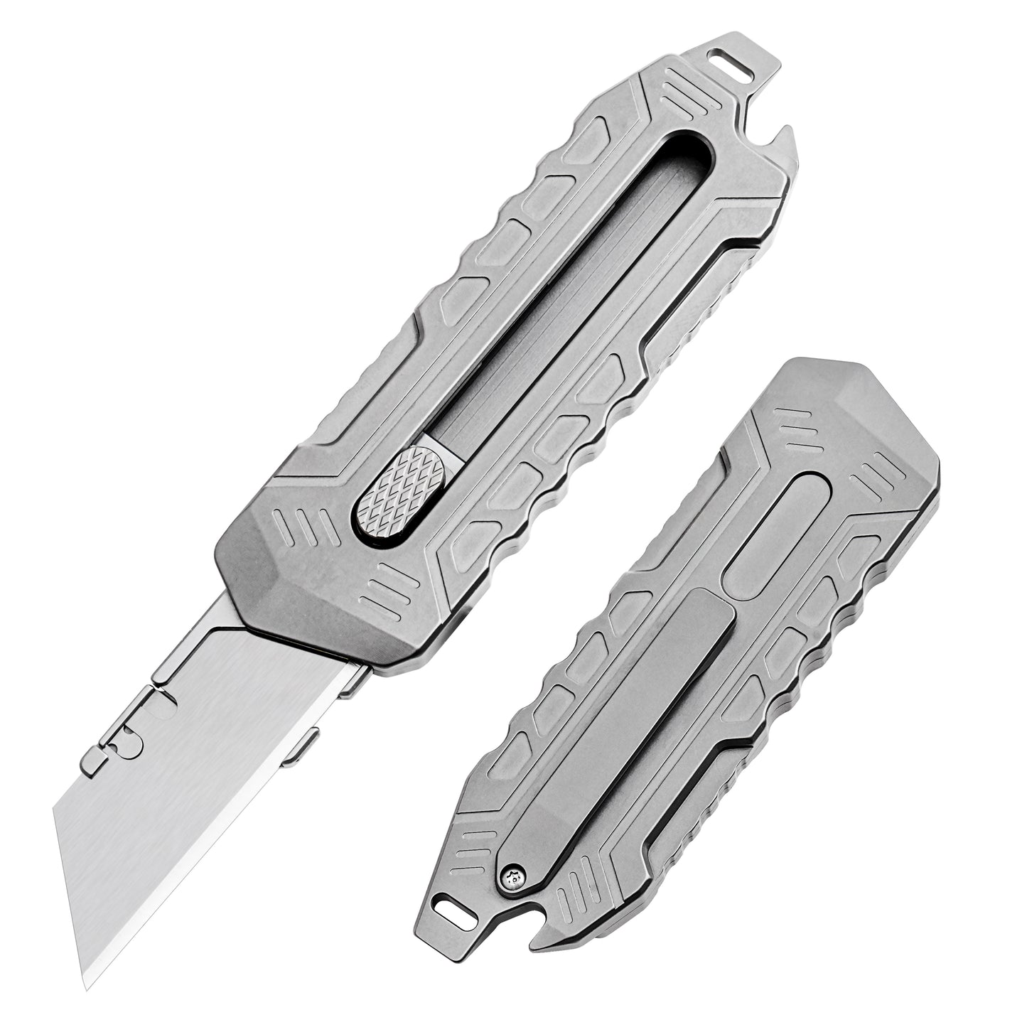 TGZUO 5.83in Push Pull Utility Knife - Quick-Change Blade, Titanium Handle | TGQ42