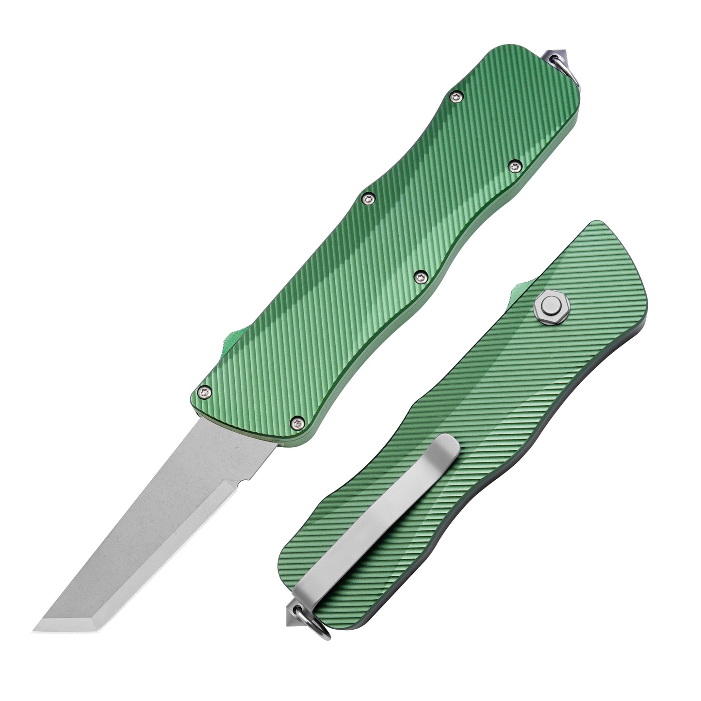 TGZUO Flat Tanto Blade OTF Knife, Precision Machined Aluminum Handle TGQ46 Green