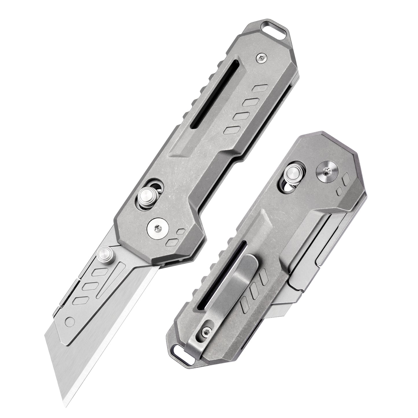 TGZUO 5.43" Premium Folding Utility Tool - SK5 Steel Quick-Change Cutter & Precision Machined Titanium Handle(Grey)