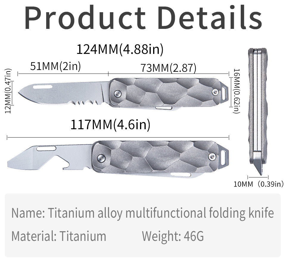 Titanium alloy multi-function EDC tool Folding knife Corkscrew crowbar Screw sharp key knife Pocket knife Portable