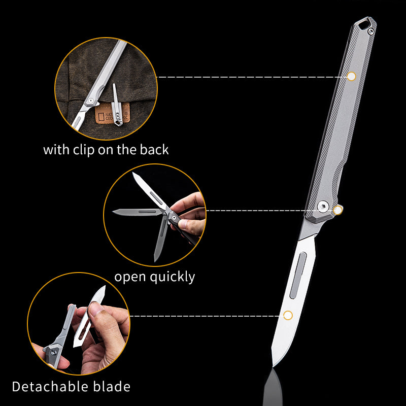 Titanium alloy folding utility knife holder bearing No. 60 Surgical carving knife Outdoor portable edc tool with you