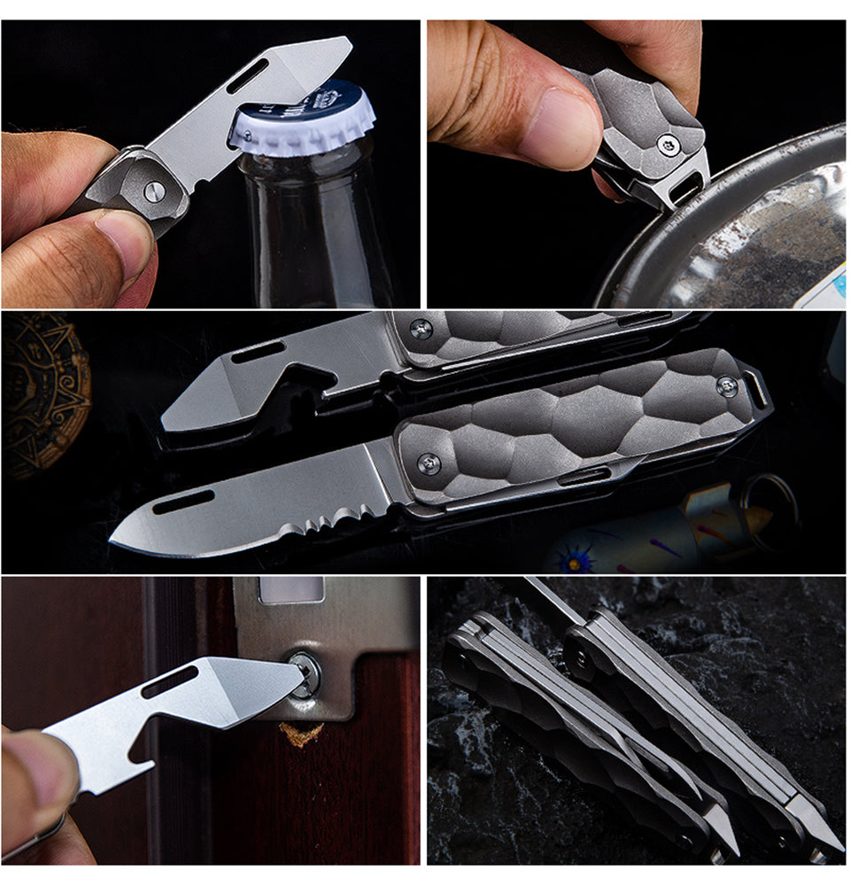 Titanium alloy multi-function EDC tool Folding knife Corkscrew crowbar Screw sharp key knife Pocket knife Portable