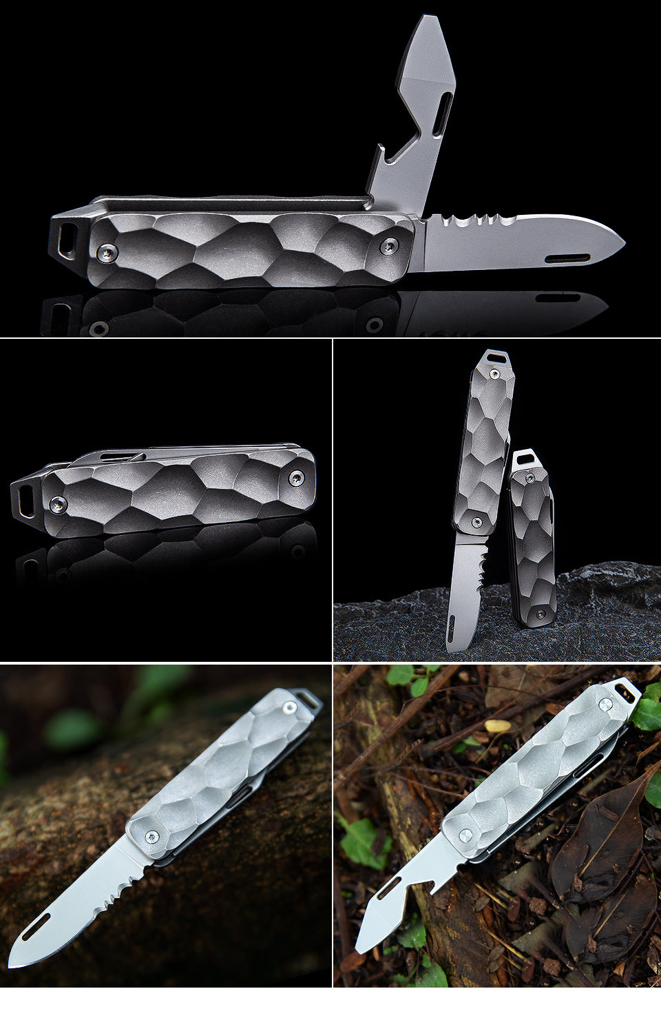 Titanium alloy multi-function EDC tool Folding knife Corkscrew crowbar Screw sharp key knife Pocket knife Portable