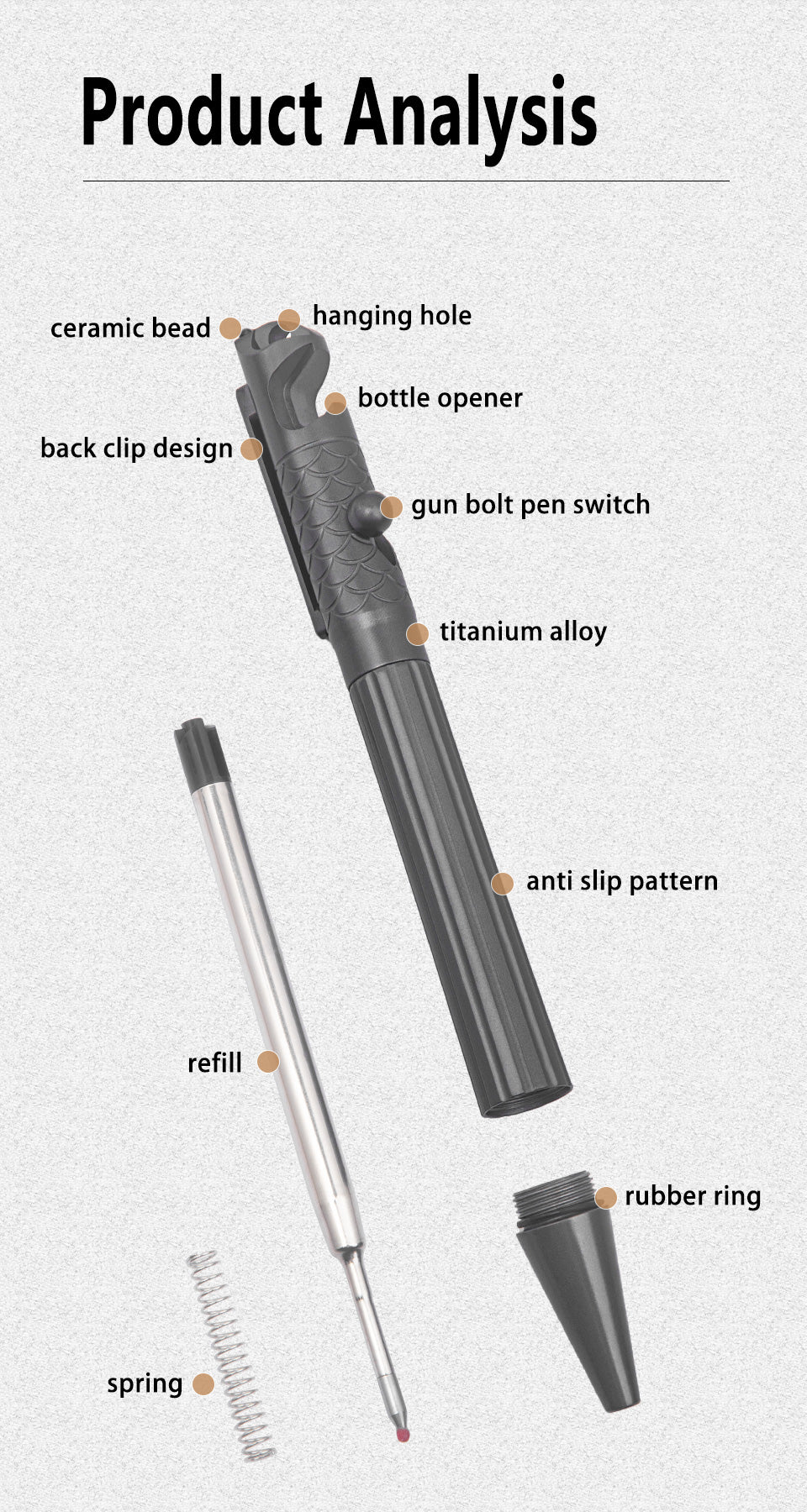 Titanium alloy outdoor multi-functional tactical pen Business signature pen Student emergency writing pen Ceramic bead self-defense bottle opening