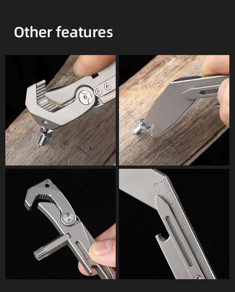 Outdoor titanium alloy multi-function tool Wrench crowbar bottle opener Box knife screwdriver seat self-defense equipment