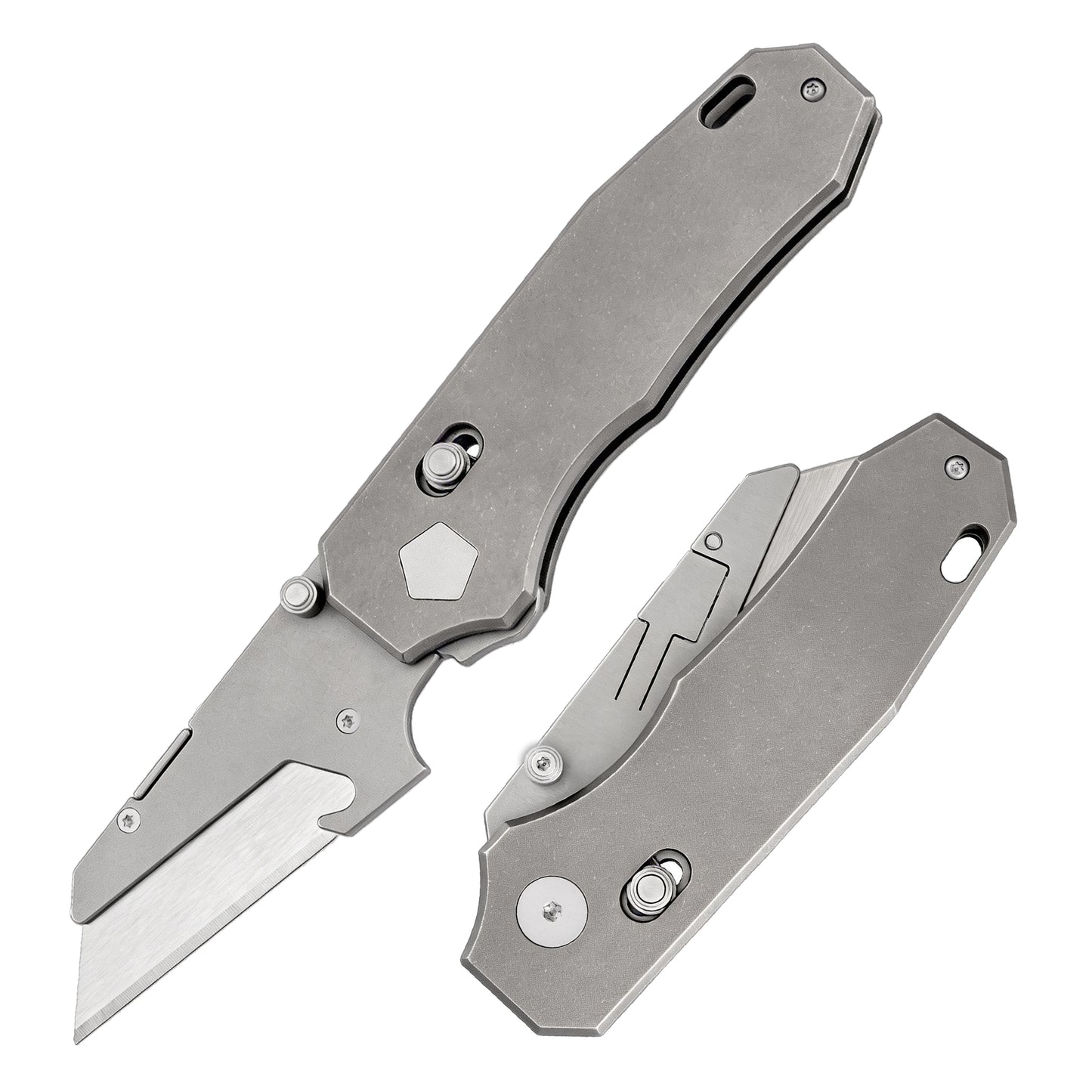 TGZUO 6.97in Folding Utility Knife - Quick-Change Blade, Grey Titanium Handle | Swordfish