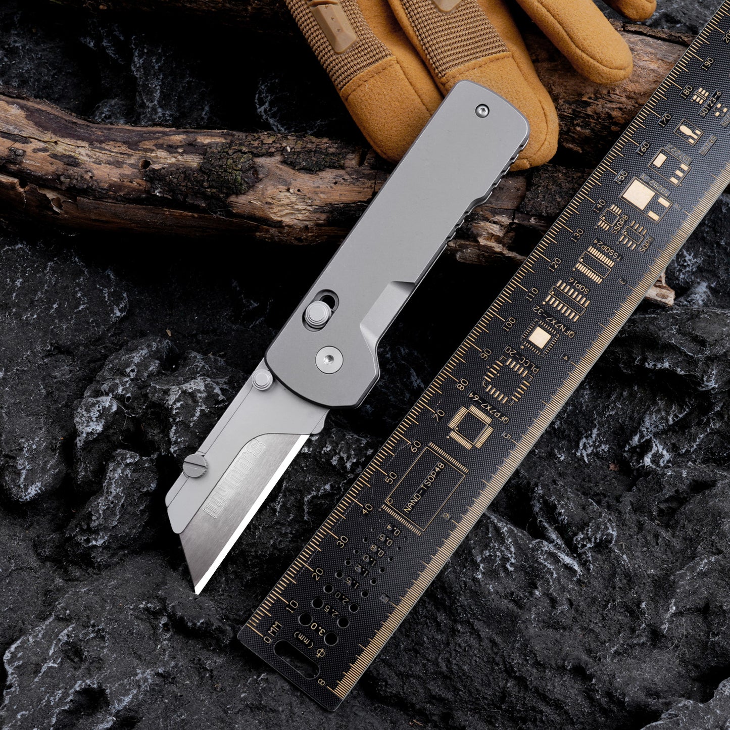Titanium Folding Utility Knife, EDC Pocket Knife, Safety Lock Box Cutter with with 10PCS Razor Blades for Men Women