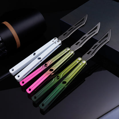 Balisong Trainer,9.76"With copper gasket,T8 Screws,Aluminum Handle（green）Dull Blade Butterfly Knife Flipping