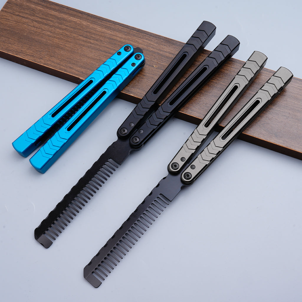 TGZUO 9.72" Professional Precision Practice Gear Comb - Safe Cutter Precision Machined Aluminium Handle (Blue)