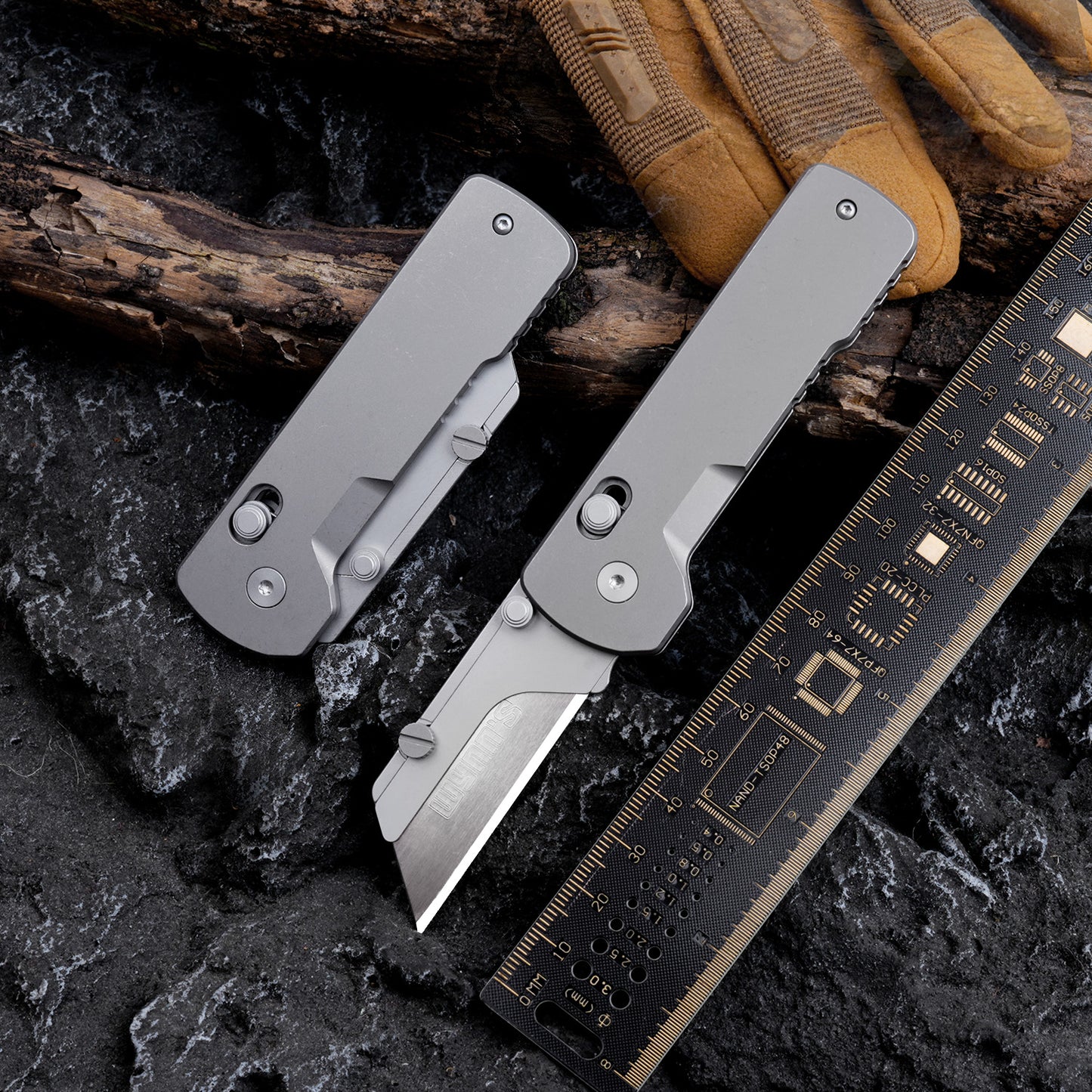 Titanium Folding Utility Knife, EDC Pocket Knife, Safety Lock Box Cutter with with 10PCS Razor Blades for Men Women