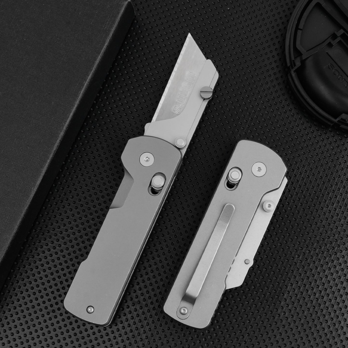 Titanium Folding Utility Knife, EDC Pocket Knife, Safety Lock Box Cutter with with 10PCS Razor Blades for Men Women