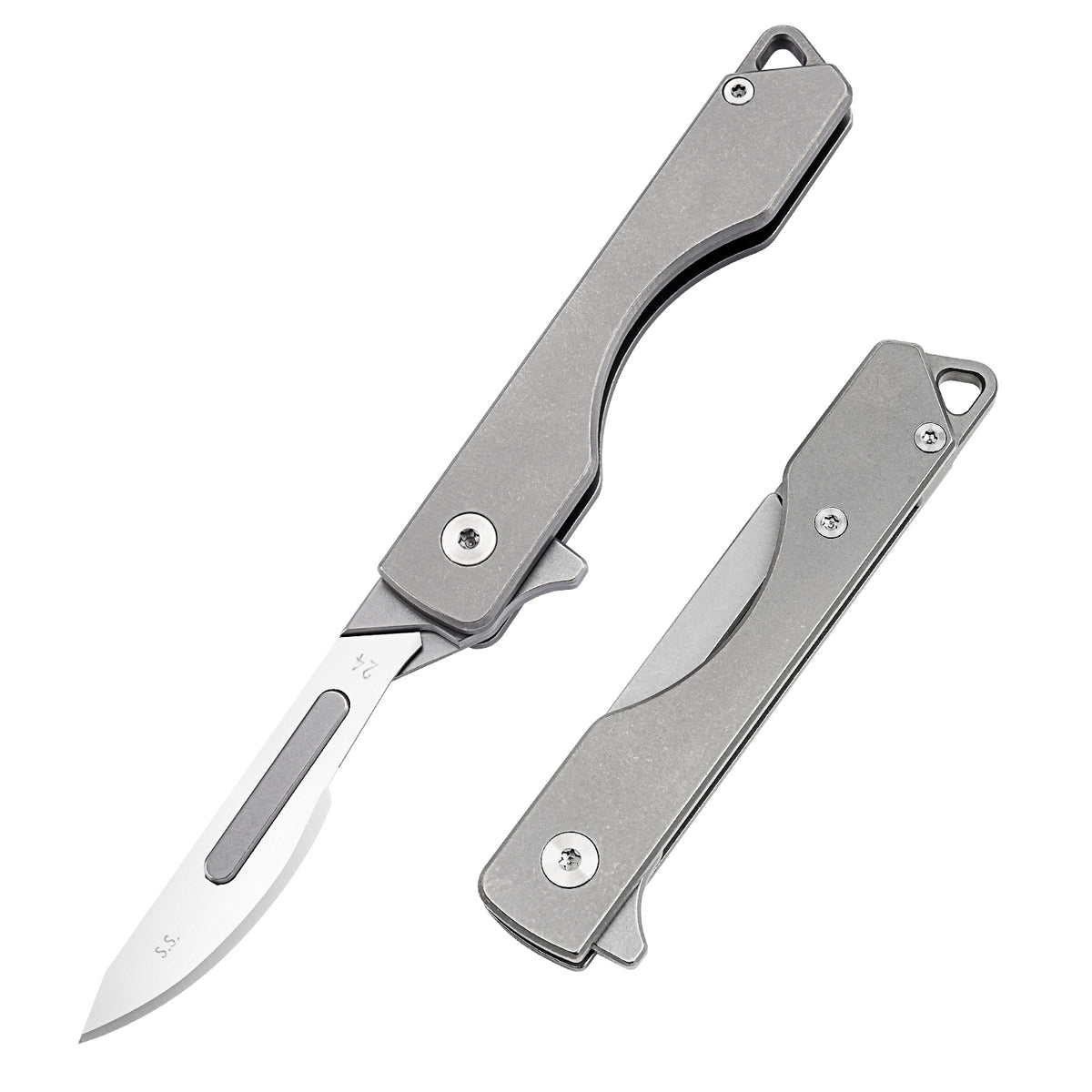 TGZUO 5.43in Folding Scalpel - Quick-Change Blade, Grey Titanium Handle | TGQ43