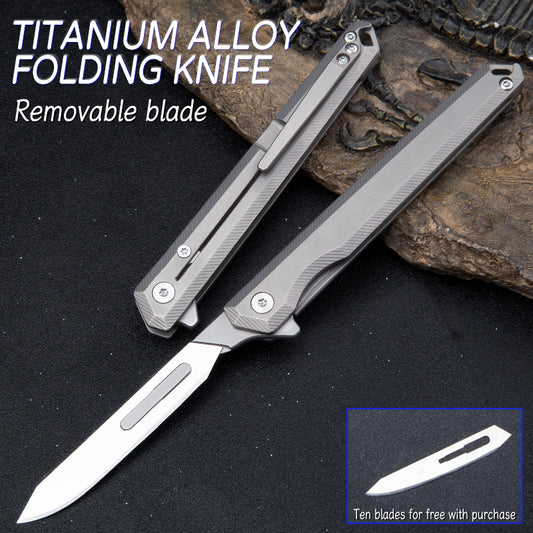 Titanium alloy folding utility knife holder bearing No. 60 Surgical carving knife Outdoor portable edc tool with you