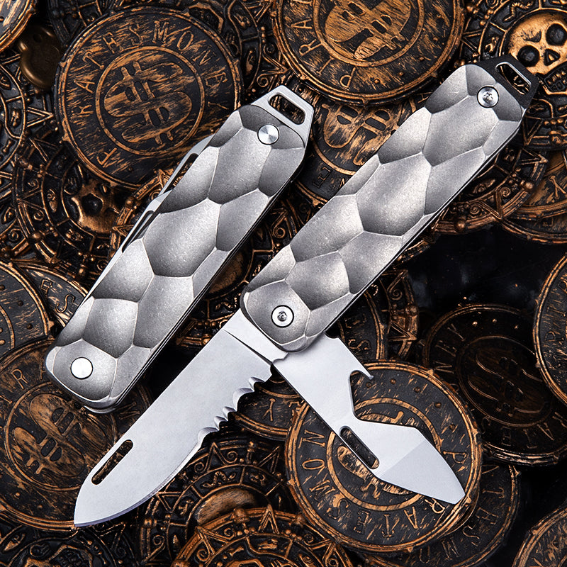 Titanium alloy multi-function EDC tool Folding knife Corkscrew crowbar Screw sharp key knife Pocket knife Portable