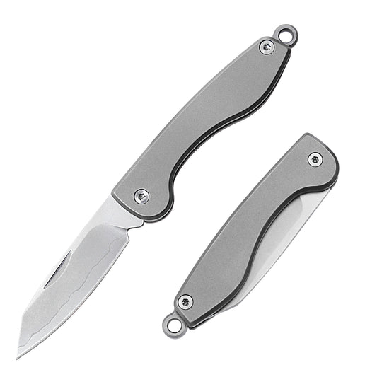 TGZUO 4.96in Mini Folding Knife - Fixed Blade, Titanium Alloy Handle | TGQ45