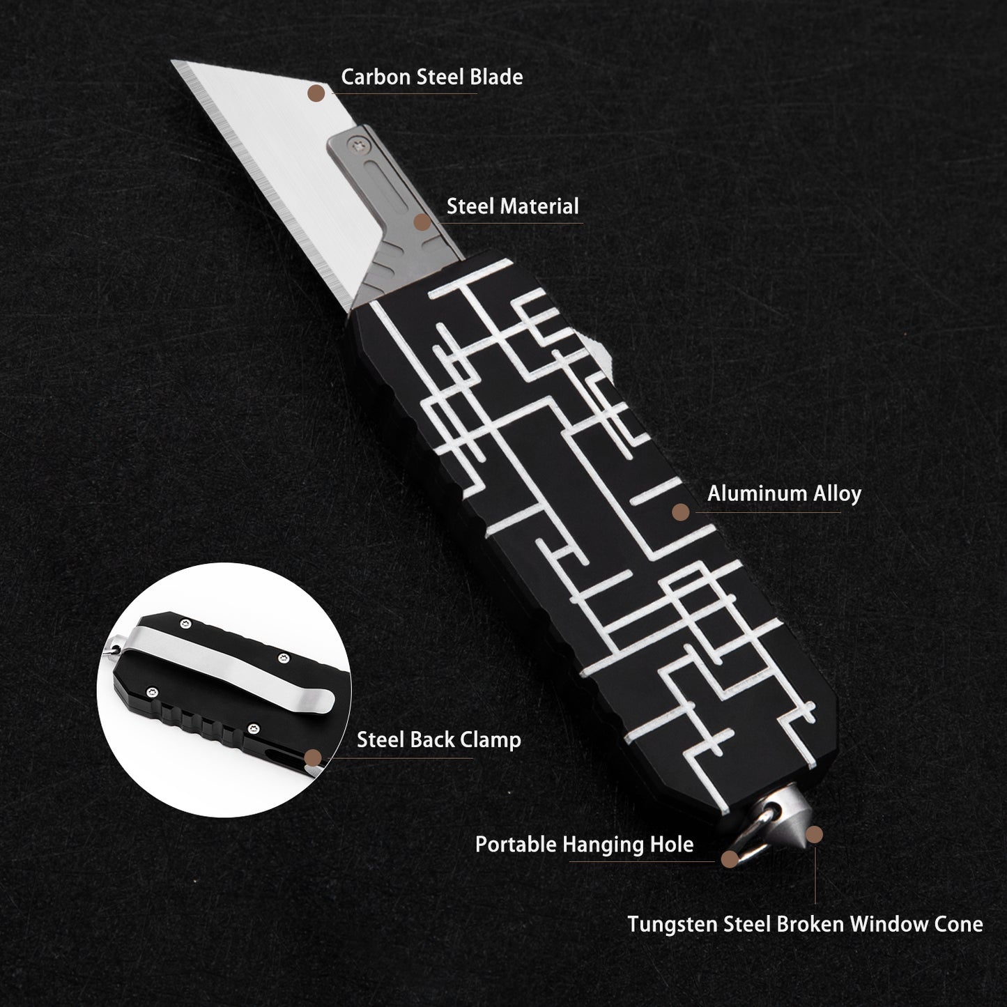 Aluminium alloy Small Utility Knives With Clip EDC Tool Pocket Knife Retractable Box Cutter With 10pcs Carbon steel Replacement Blades