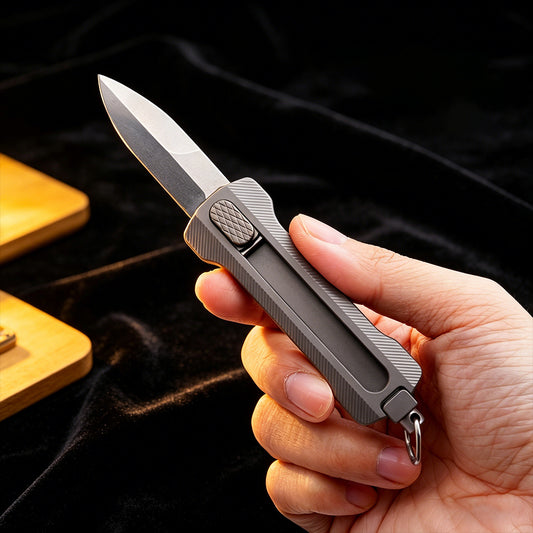 Slider Manual Pocket Knife,Titanium Handle,D2 Steel Blade,Outdoor Survival Utility Tool with Glass Breaker