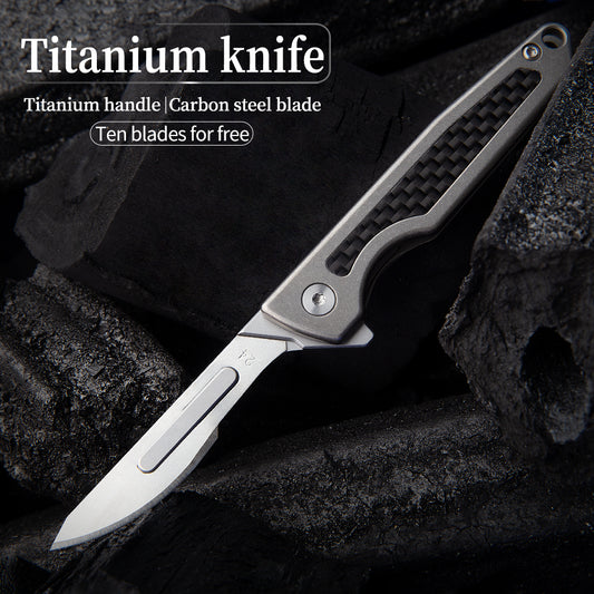 Titanium Folding Pocket Knife Edc Small Scalpel Hunting Knife Utility For Outdoor 10pcs #24 Replaceable Carbon Steel Blades Skinning Knives Slim Razor Knife With Frame Lock Box Cutter