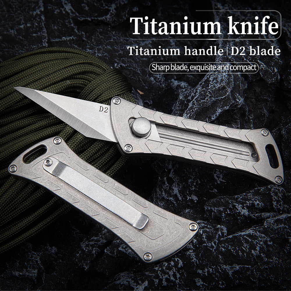 Titanium mini push and pull knife portable pocket utility knife multi-functional unpacking express knife outdoor EDC equipment