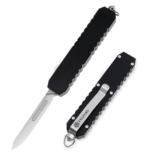 TGZUO 7.24" Kompaktes EDC-Multitool – Edelstahl #24 & #60 Universal-Schnellwechselklingen & Präzisionsgefertigter Aluminiumgriff (Schwarz)