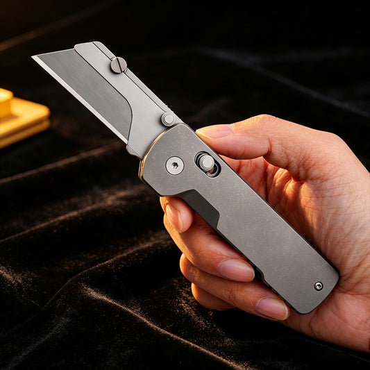 Axis Lock Folding Utility Knife,6.18" With SK2 Steel Razor Blades,Titanium Handle,Everyday Carry & Outdoor