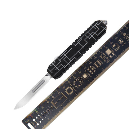 TGZUO 7.24" Compact  EDC Utility Tool - Stainless Steel #24 & #60 Universal Quick-Change Cutter & Precision Machined Aluminum Handle(Black)