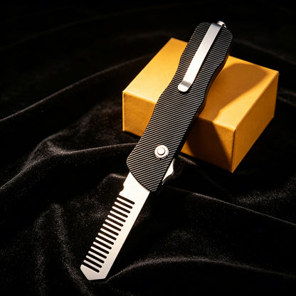 TGZUO Heavy-Duty Retractable Utility Tool Comb  - 5cr15mov Cutter & Precision Machined Aluminum Handle(Black)