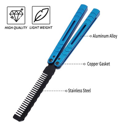 TGZUO 9.72" Professional Precision Practice Gear Comb - Safe Cutter Precision Machined Aluminium Handle (Blue)