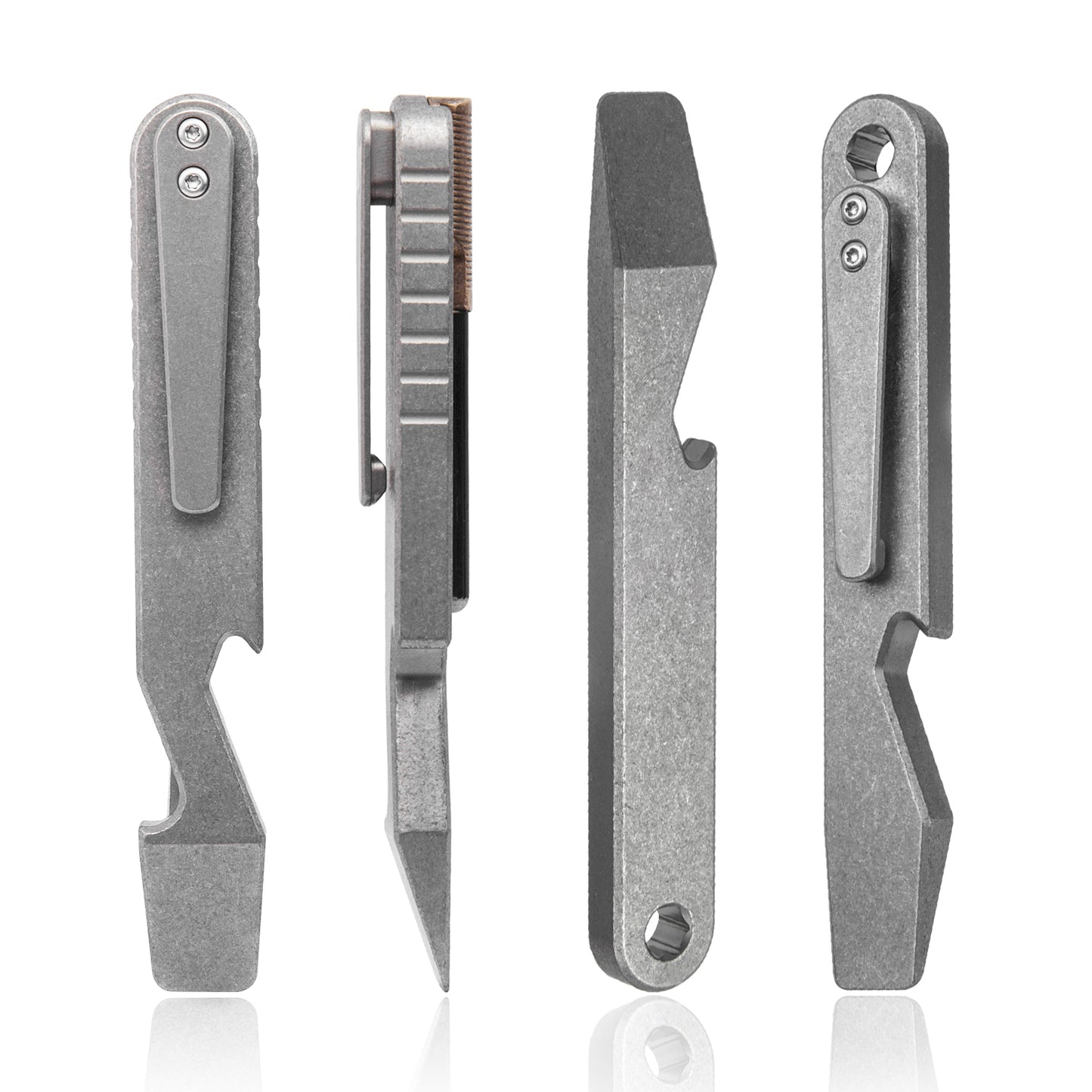 Titanium Pry Bar EDC Multi Function Wrench Pocket Tool with Clip Lanyard Hole