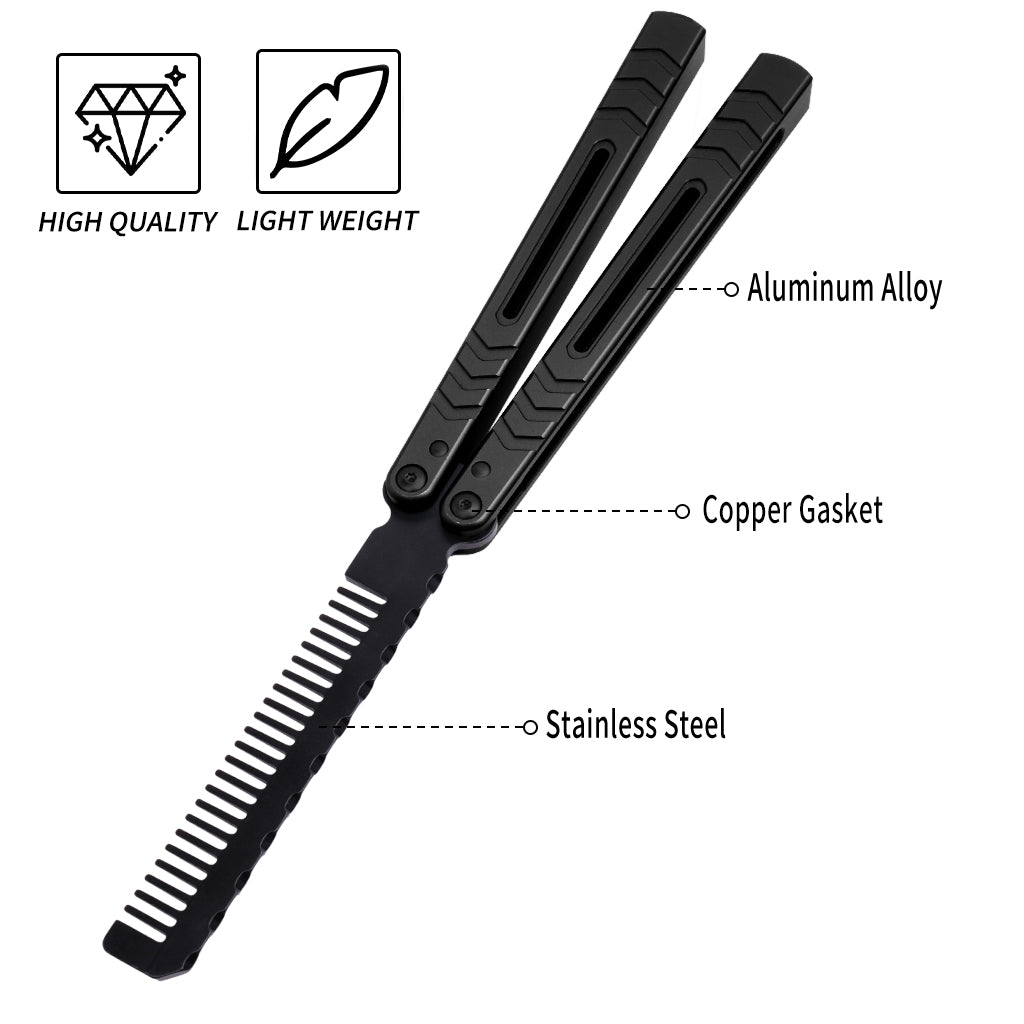 TGZUO 9.72" Professional Precision Practice Gear Comb - Safe Cutter Precision Machined Aluminium Handle (Black)
