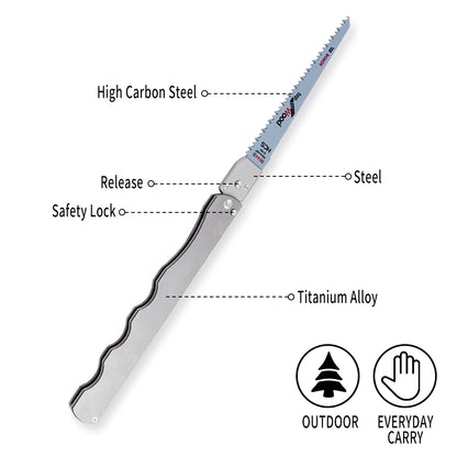 TGZUO 6.8" Premium Folding Pocket Saw - High Carbon Steel Quick-Change Cutter & Precision Machined Titanium Handle(Grey)