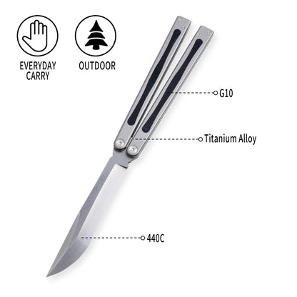 TGZUO 10.08" Professional Precision Practice Gear - 440C Steel Cutter Titanium & G10 Handle (Safe Cutter)