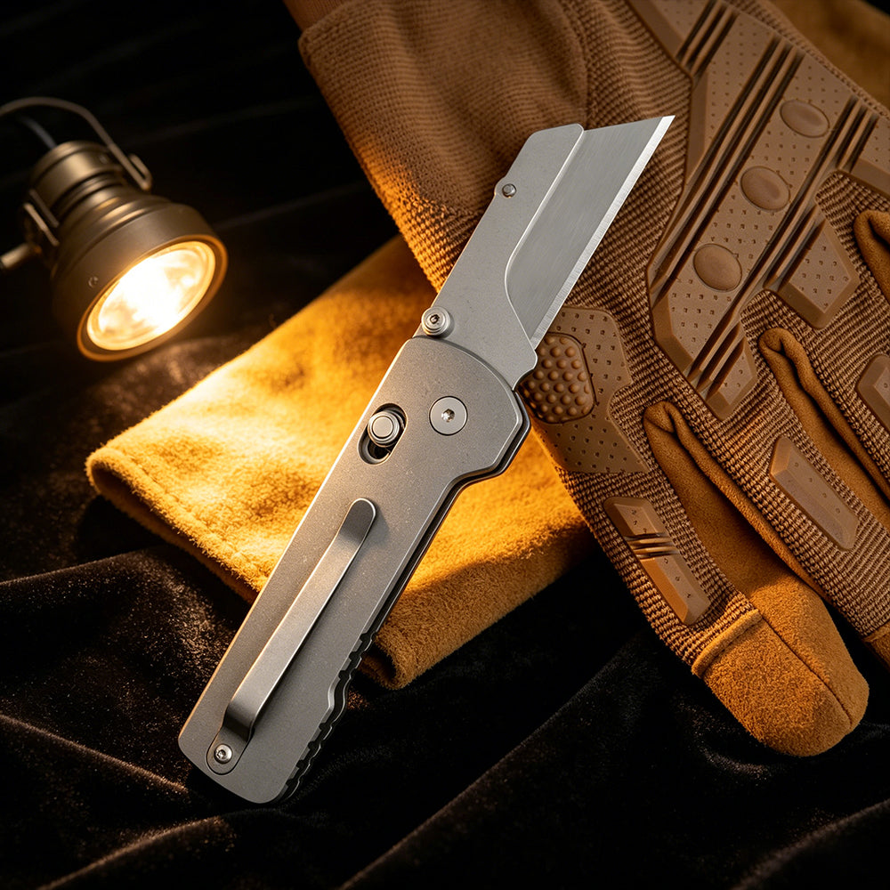 TGZUO 6.18" Premium Folding Utility Tool - SK5 Steel Quick-Change Cutter & Precision Machined Titanium Handle(Grey)