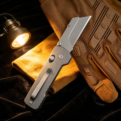 TGZUO 6.18" Premium Folding Utility Tool - SK5 Steel Quick-Change Cutter & Precision Machined Titanium Handle(Grey)