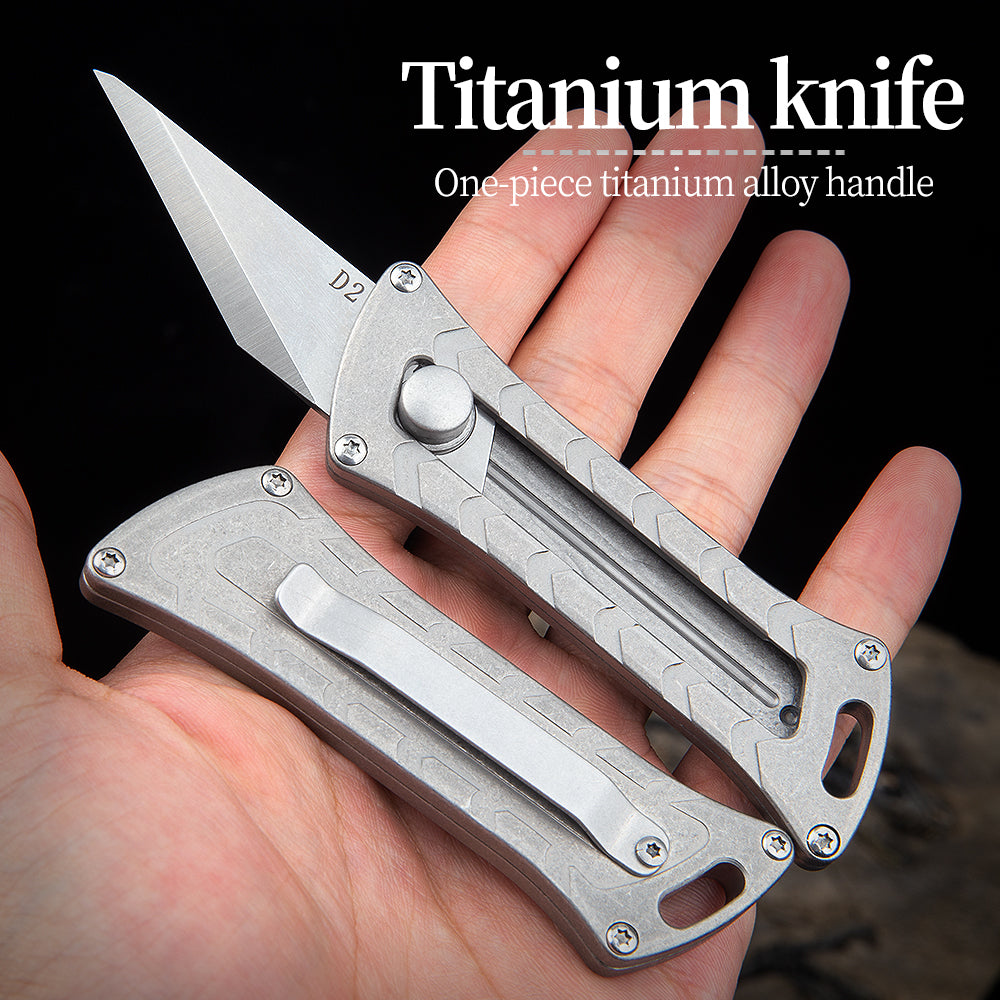 Titanium mini push and pull knife portable pocket utility knife multi-functional unpacking express knife outdoor EDC equipment