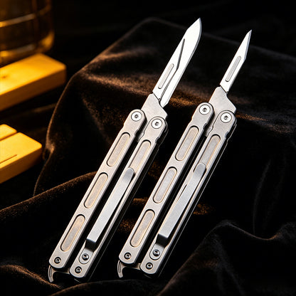 TGZUO 5.7" EDC Folding Pocket Tool - Stainless Steel #24 & #60 Universal Quick-Change Cutter & Precision Machined Titanium Handle(Grey)