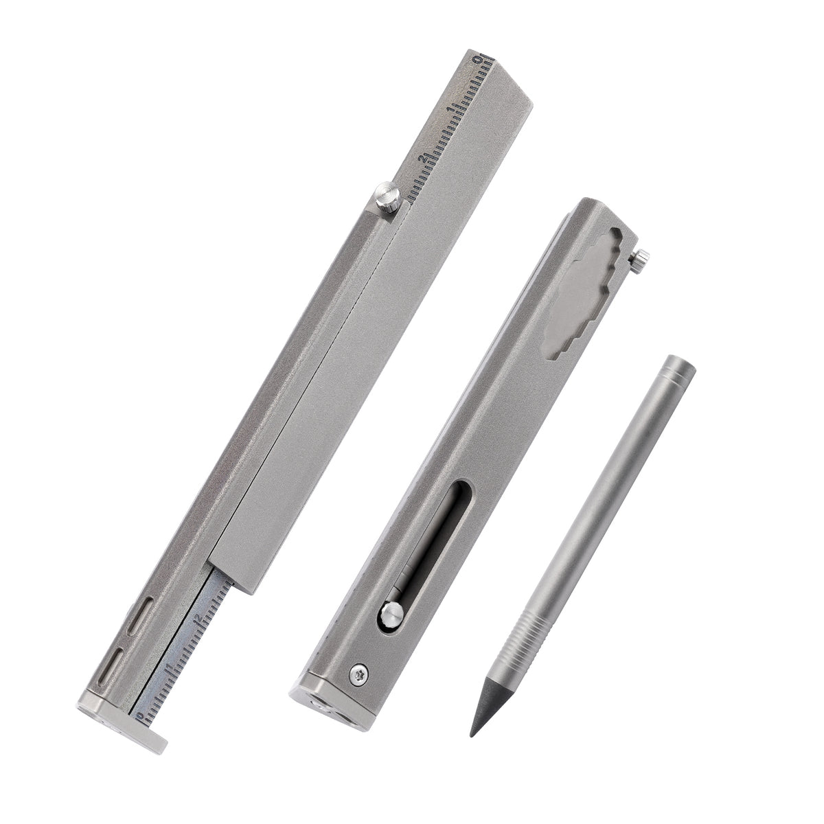 TGZUO Titanium Alloy Multi‑Function Sliding Marking Ruler EDC Tool TGFL07 Grey