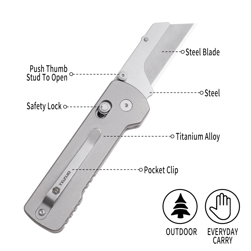 TGZUO 6.18" Premium Folding Utility Tool - SK5 Steel Quick-Change Cutter & Precision Machined Titanium Handle(Grey)