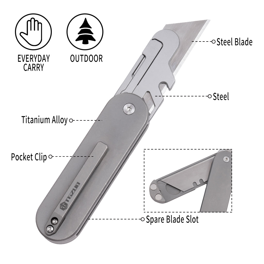 TGZUO 5.51" Premium Folding Utility Tool - SK5 Steel Quick-Change Cutter & Magnetic Lock Titanium Handle(Grey)